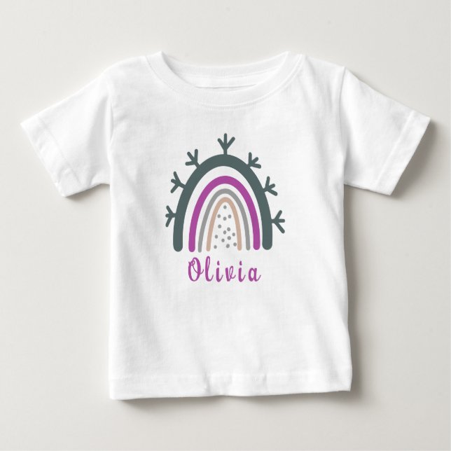 T-shirt Pour Bébé Nom personnalisé avec arc-en-ciel bohème mignon  (Devant)