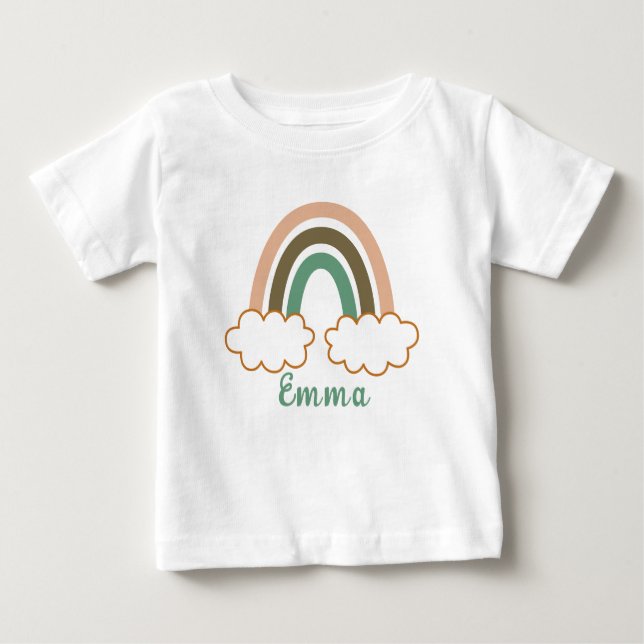 T-shirt Pour Bébé Nom personnalisé avec Arc-en-ciel Boho tendance (Devant)