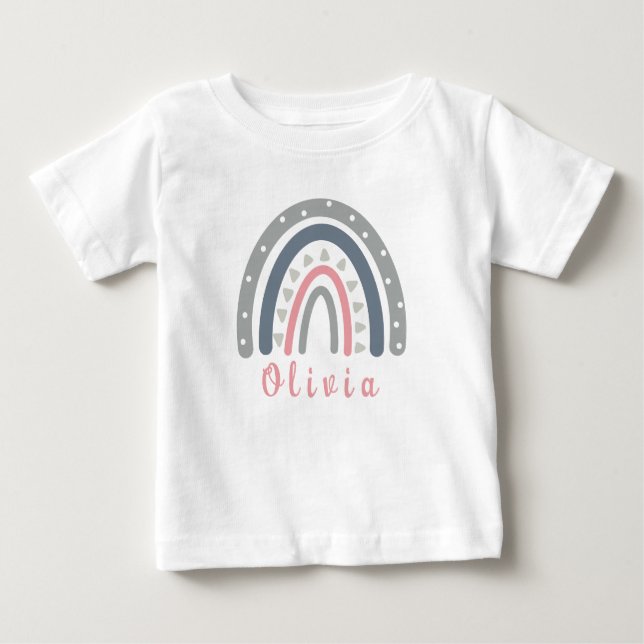 T-shirt Pour Bébé Nom personnalisé avec Cool Boho Rainbow (Devant)