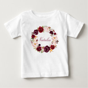 T-shirt Pour Bébé Nom personnalisé Baby Girl Aquarelle Floral-11
