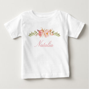 T-shirt Pour Bébé Nom personnalisé Baby Girl Aquarelle Floral-13