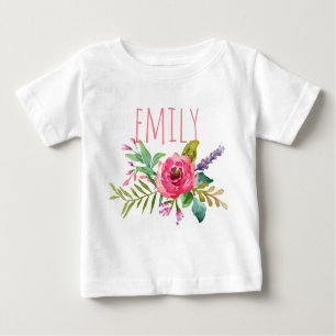 T-shirt Pour Bébé Nom personnalisé Baby Girl Aquarelle Floral-2