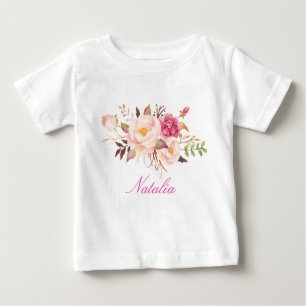 T-shirt Pour Bébé Nom personnalisé Baby Girl Aquarelle Floral-6