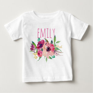 T-shirt Pour Bébé Nom personnalisé Baby Girl Aquarelle Floral-9