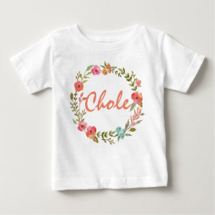 T-shirt Pour Bébé Nom personnalisé Baby Girl Aquarelle Floral Wreath