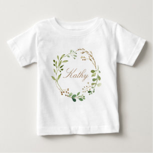 T-shirt Pour Bébé Nom personnalisé Baby Girl Aquarelle Floral Wreath