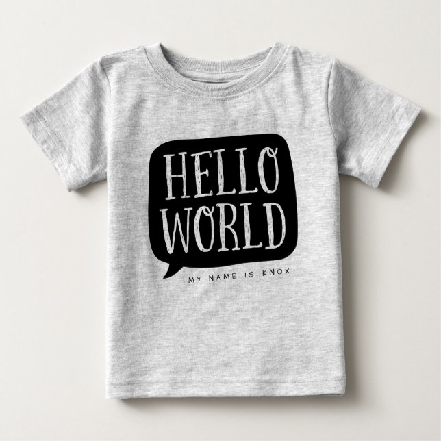 T-shirt Pour Bébé Nom personnalisé Black Hello World (Devant)