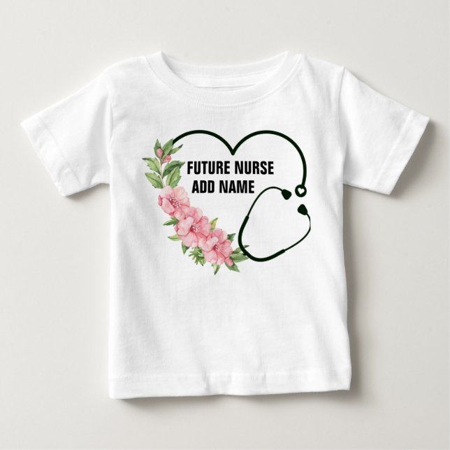 T-shirt Pour Bébé Nom personnalisé de l'infirmière future (Devant)