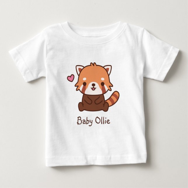 T-shirt Pour Bébé Nom personnalisé de mignon petit panda rouge (Devant)