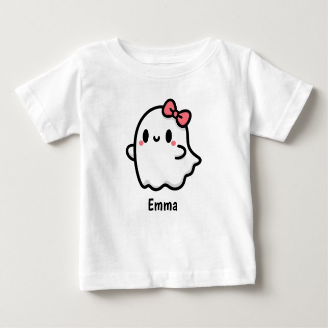 T-shirt Pour Bébé Nom personnalisé du fantôme mignon Halloween (Devant)