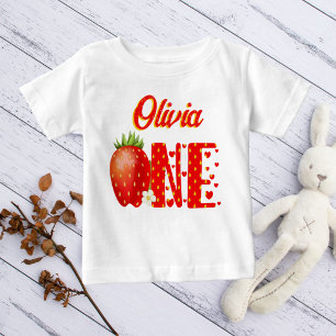 T-shirt Pour Bébé Nom personnalisé du premier anniversaire de fraise