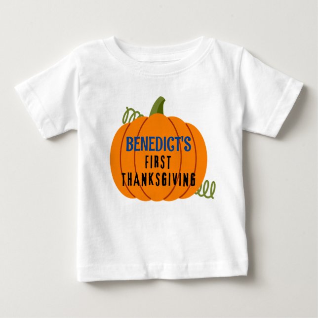 T-shirt Pour Bébé Nom personnalisé du premier Citrouille de Thanksgi (Devant)