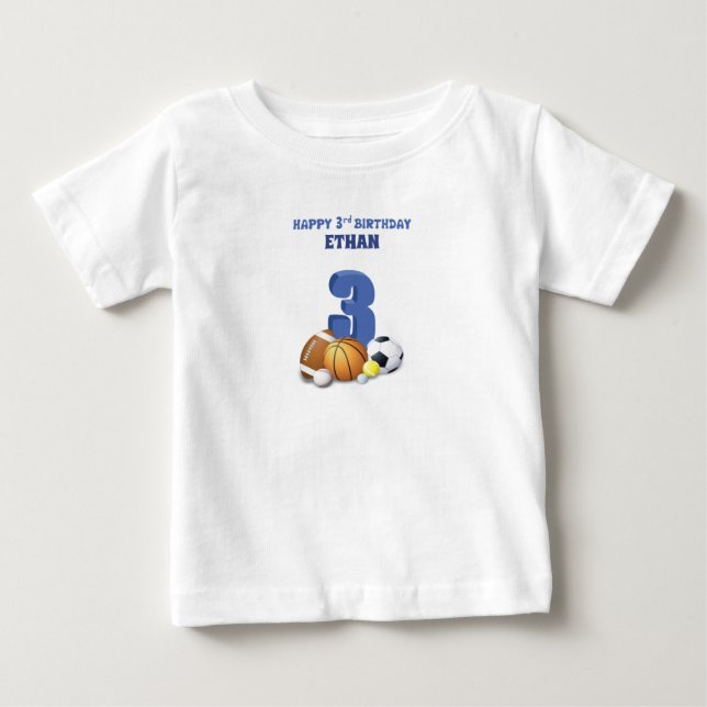 T-shirt Pour Bébé Nom personnalisé garçon 3e anniversaire ballons de (Devant)