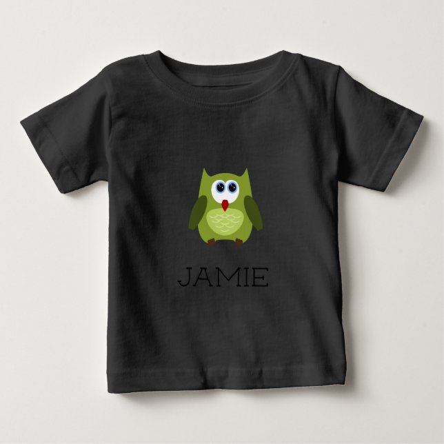 T-shirt Pour Bébé Nom personnalisé / hibou vert personnalisé (Devant)