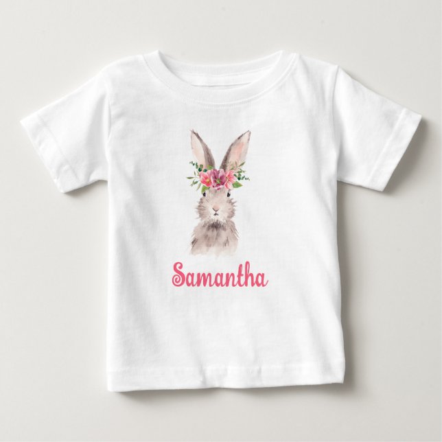 T-shirt Pour Bébé Nom personnalisé Lapin Rabbit Girl Baby (Devant)
