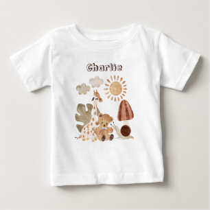 T-shirt Pour Bébé Nom personnalisé Texte Boho Woodland Jungle Animal