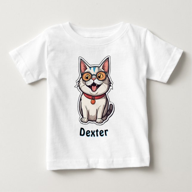 T-shirt Pour Bébé Nom personnalisé Texte Sticker Chat personnalisé T (Devant)
