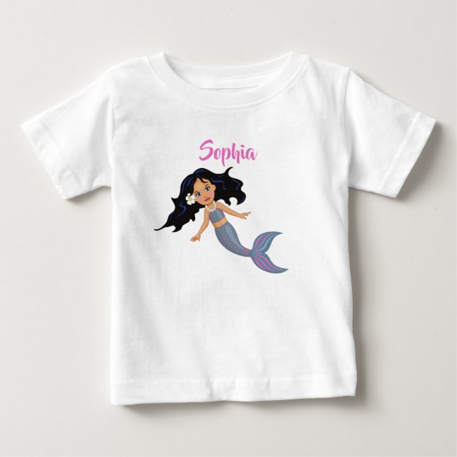 T-shirt Pour Bébé Nom personnel girly de sirène mignonne aux cheveux (Devant)