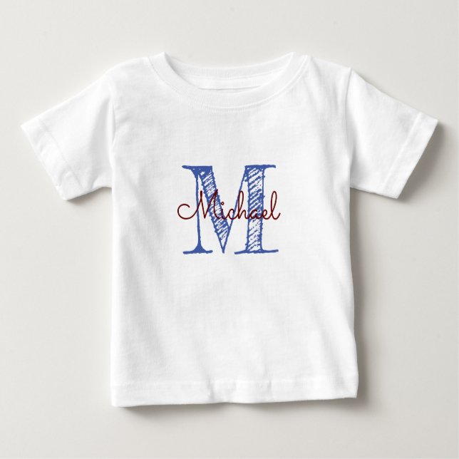 T-shirt Pour Bébé Nom Sketted Personnalisé Monogram Baby Boy (Devant)