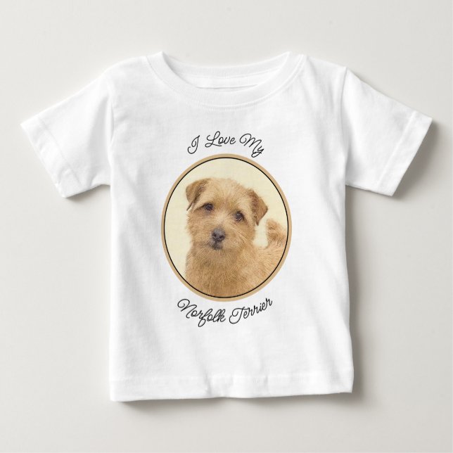 T-shirt Pour Bébé Norfolk Terrier Peinture - Art Chien original (Devant)