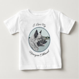 T-shirt Pour Bébé Norwegian Elkhound à Village Painting - Art canin