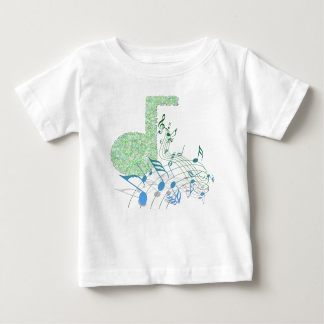 T-shirt Pour Bébé Notes de musique verte et bleue Bodysuit Bébé blan (Devant)