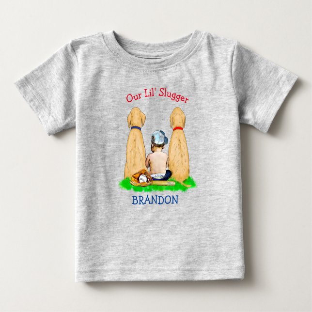 T-shirt Pour Bébé Notre Petit Batteur Personnalisé Thème de Baseball (Devant)