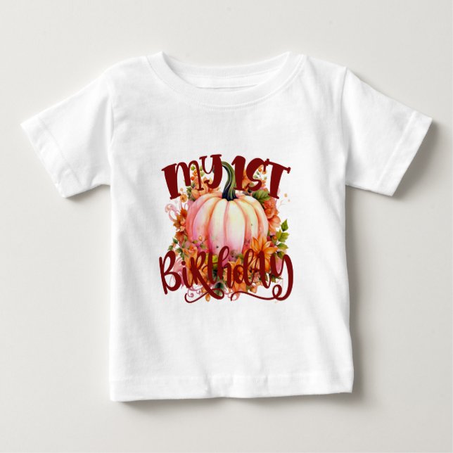 T-shirt Pour Bébé Notre Petit Citrouille 1er anniversaire (Devant)
