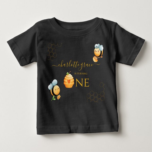 T-shirt Pour Bébé Notre petit miel a un an d'anniversaire abeille (Devant)