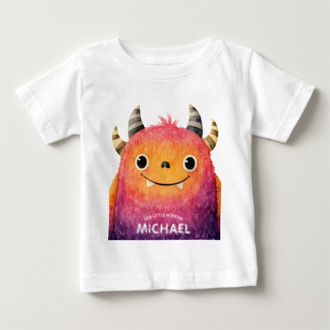 T-shirt Pour Bébé Notre Petit Monster Cute Aquarelle Art Nom (Devant)