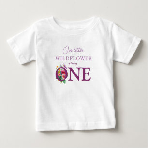 T-shirt Pour Bébé Notre petite fleur sauvage 1er anniversaire floral