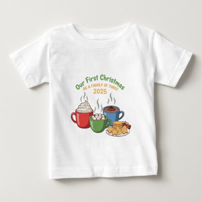 T-shirt Pour Bébé "Notre Premier Noël En Famille De Trois 2025 (Devant)