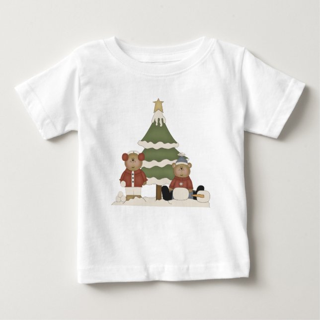 T-shirt Pour Bébé Nounours fantaisistes et sapin de Noël (Devant)