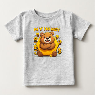 T-shirt Pour Bébé Nounours mignon qui enlace un rayon de miel jaune
