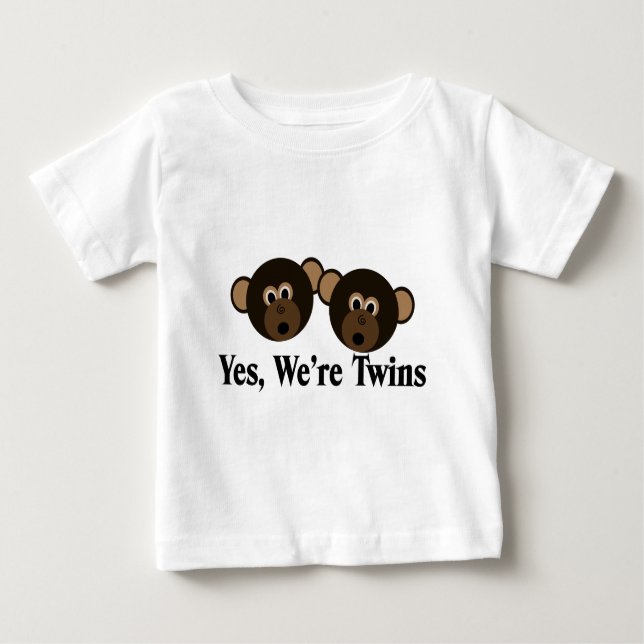 T-shirt Pour Bébé Nous sommes jumeaux 2 garçons singes (Devant)