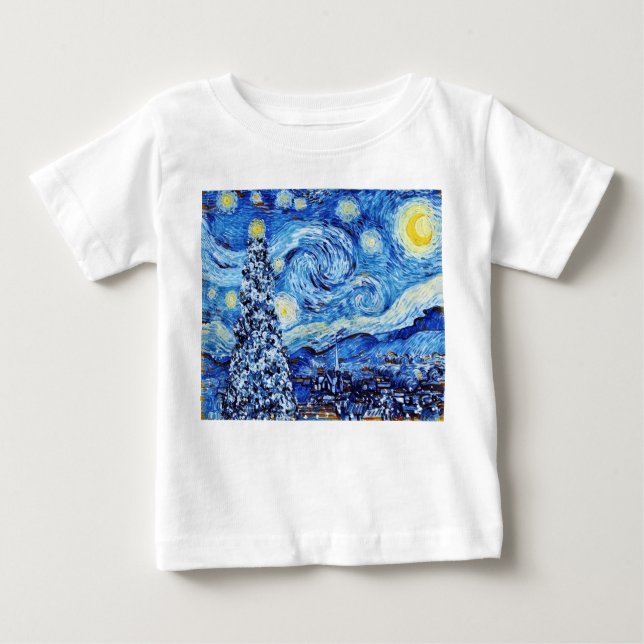 T-shirt Pour Bébé Nuit Van Gogh Starry - Arbre de Noël blanc (Devant)
