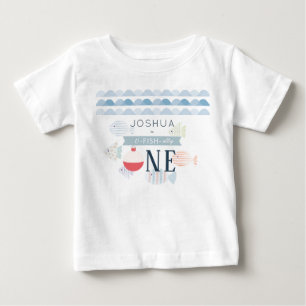 T-shirt Pour Bébé O-fish-ally Un Garçon Pêche Blanc 1er Anniversaire
