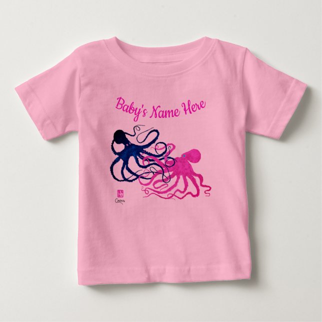 T-shirt Pour Bébé Octopodes bleues et roses - Bodysuit Tutu bébé (Devant)
