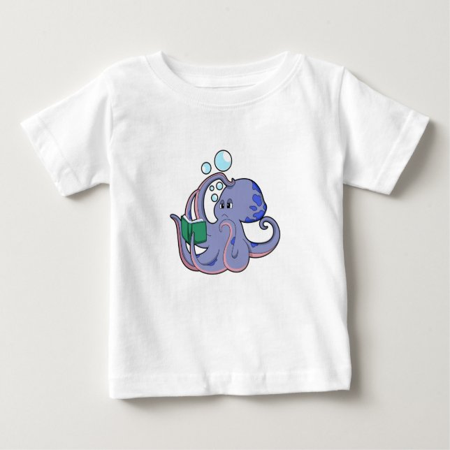 T-shirt Pour Bébé Octopus à la lecture avec livre (Devant)