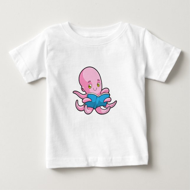 T-shirt Pour Bébé Octopus à la lecture d'un livre (Devant)