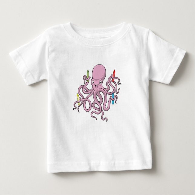 T-shirt Pour Bébé Octopus avec Crayon (Devant)