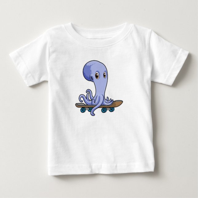 T-shirt Pour Bébé Octopus comme patineur avec skateboard (Devant)