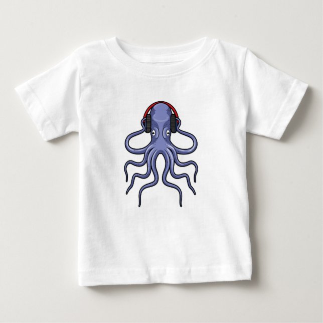 T-shirt Pour Bébé Octopus en musique avec casque (Devant)