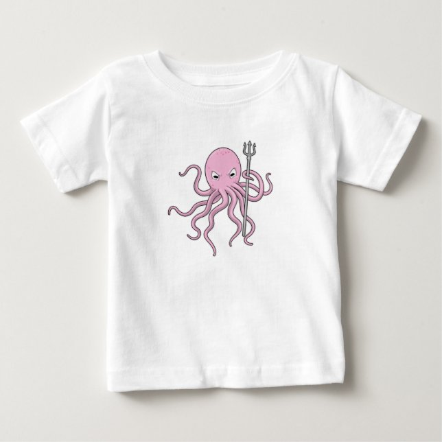 T-shirt Pour Bébé Octopus en tant qu'assistant avec Trident (Devant)