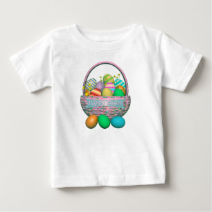 T-shirt Pour Bébé Oeufs de Pâques peints en panier