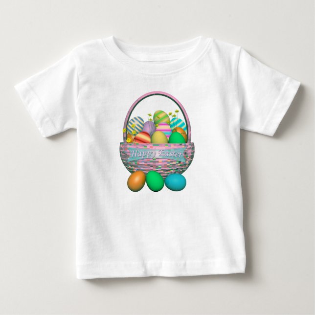 T-shirt Pour Bébé Oeufs de Pâques peints en panier (Devant)