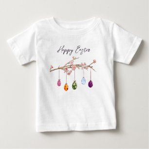 T-shirt Pour Bébé Oeufs de Pâques sur la branche de floraison Joyeux