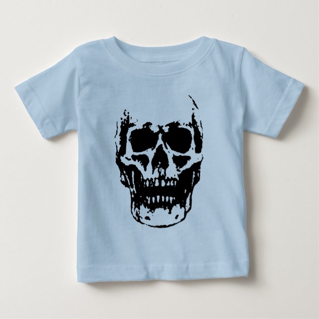 T-shirt Pour Bébé Œuvre d'art crâne noir et blanc Pop (Devant)