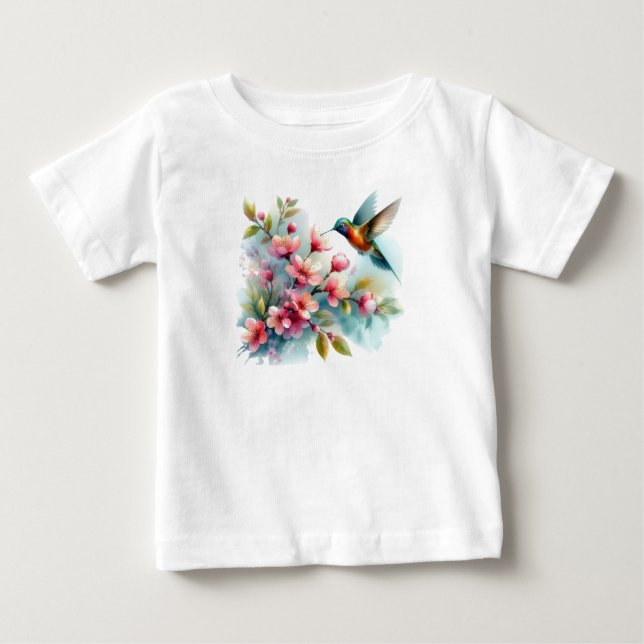 T-shirt Pour Bébé OEuvre florale/printanière de colibri (Devant)