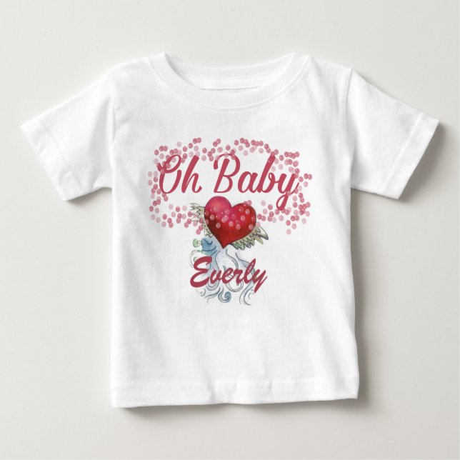 T-shirt Pour Bébé Oh Baby Bulles Personnalisées Ailes de Coeur Fémin (Devant)